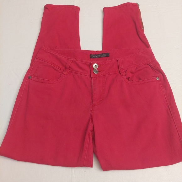 BACCINI Bright Red Denim Cropped Ankle Zip Mid Rise Jeans Bold Size 6 30x26 - Picture 4 of 14